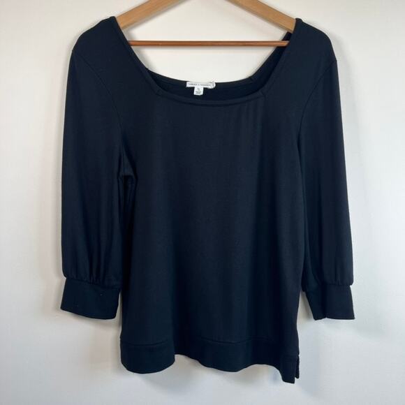 Threads 4 Thought Tops - Threads 4 Thought Modal Spandex 3/4 Sleeve Square Neck Basic Top Black Size M